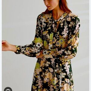 TOAST UK Floral Kiku Printed Midi Dress. Size US12. Prairie Navy